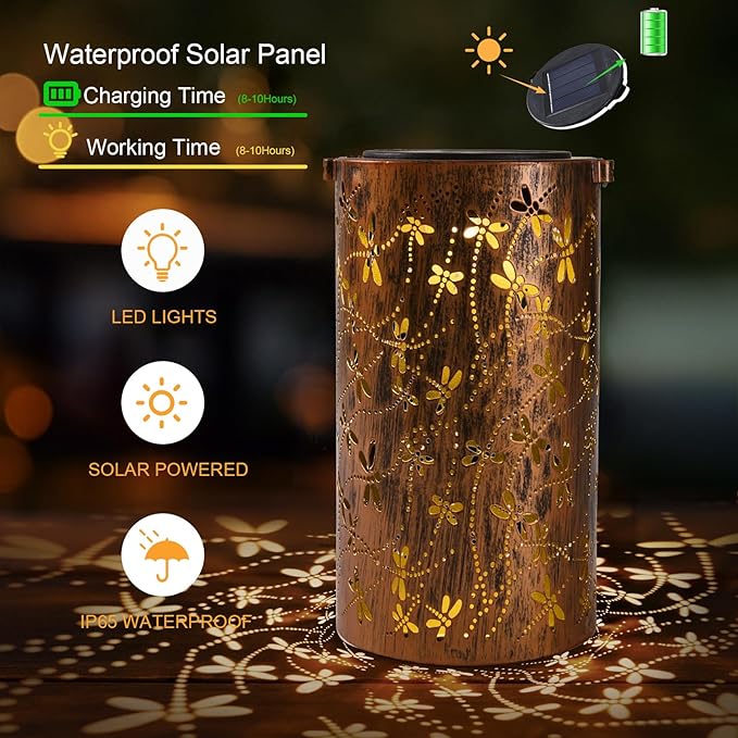 Dragonfly Solar Lights Outdoor Garden, Solar Lanterns Outdoor Waterproof, Led Decorative Garden Lights for Lawn, Landscape, Patio, Porch Hanging Lantern, Birthday Gift for Women, Ladies, Mom, Grandma