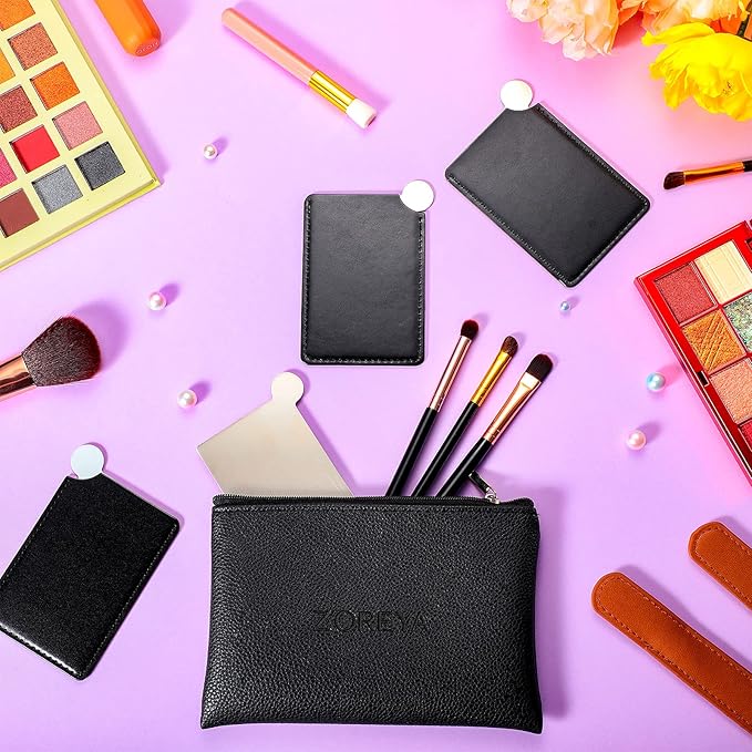 Jetec 10 Pieces Pocket Compact Mirrors Mini Mirror for Purse Wallet Small Handheld Stainless Steel Unbreakable with PU Leather Case for Men Women Travel Camp Signal Makeup(Black)