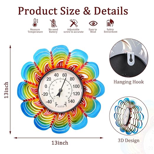 MUMTOP Outdoor Thermometers for Patio-Indoor Outdoor Wall Thermometer - Colorful Flower Outside Thermometer Decorative Temperature for Home or Garden Decor