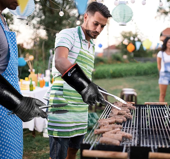 932°F Extreme Heat Resistant Gloves for Tansyan Grill BBQ, Waterproof Long Sleeve Pit Grill Gloves for Fryer, Baking, Oven,Smoker,Fireproof, Oil Resistant Neoprene Coating（14-Inch ）