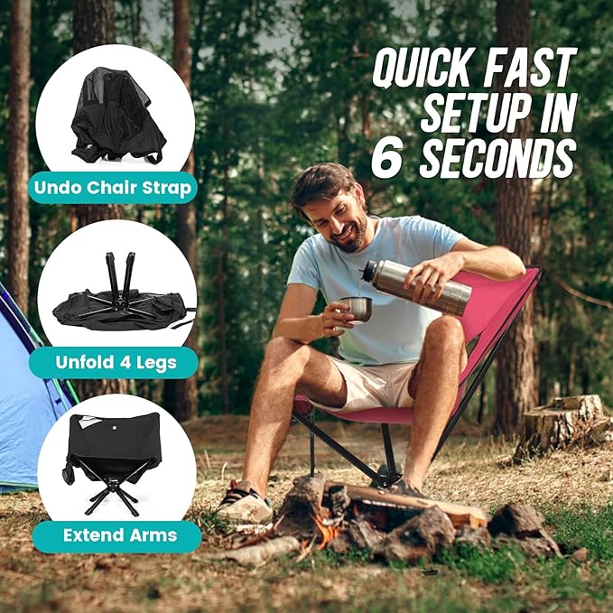 Adjustable Portable Camping Chair RiseLite Lightweight Compact Folding Chair for Adults, Collapsible Camp Chairs That Folds Up Small, Easy Carry for Travel, Outdoor, Sports, Backpacking, Hiking