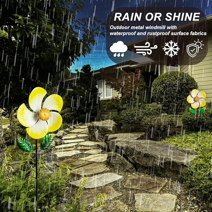 2 Pack Metal Wind Spinners for Garden Decor - Outdoor Windmill Sculptures, Durable Yard Art Wind Spinners Metal Wind Spinner for Patio Lawn Ornament, Vibrant Orange Garden Spinners