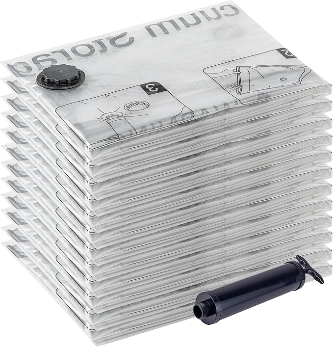 Vacuum Storage Bags 12 Jumbo, Space Saver Bags with Travel Hand Pump, Compression Airtight Sealer Bags for Clothes, Bedding, Pillows, Comforters, Blankets