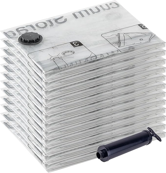 Vacuum Storage Bags 12 Jumbo, Space Saver Bags with Travel Hand Pump, Compression Airtight Sealer Bags for Clothes, Bedding, Pillows, Comforters, Blankets