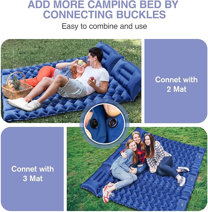 Camping Sleeping Pad, Ultralight Camping Mat with Pillow Built-in Foot Pump, 4" Thick Inflatable Sleeping Mat Compact for Backpacking, Hiking, Car Traveling, Camp Tent