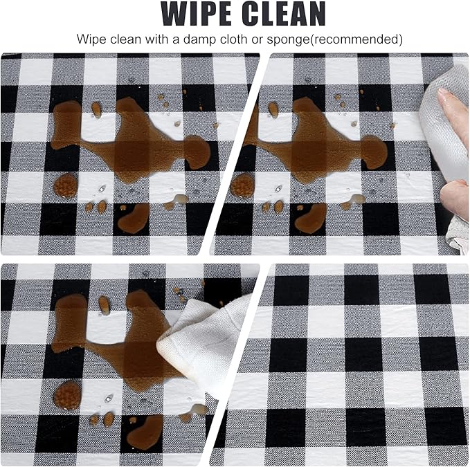 Fitable Black and White Checkered Tablecloth with Elastic - 30"x96" - Waterproof Vinyl Fitted Picnic Table Cover with Flannel Backing, Rectangle Outdoor Tablecloth for 8 Foot Table, Folding Table