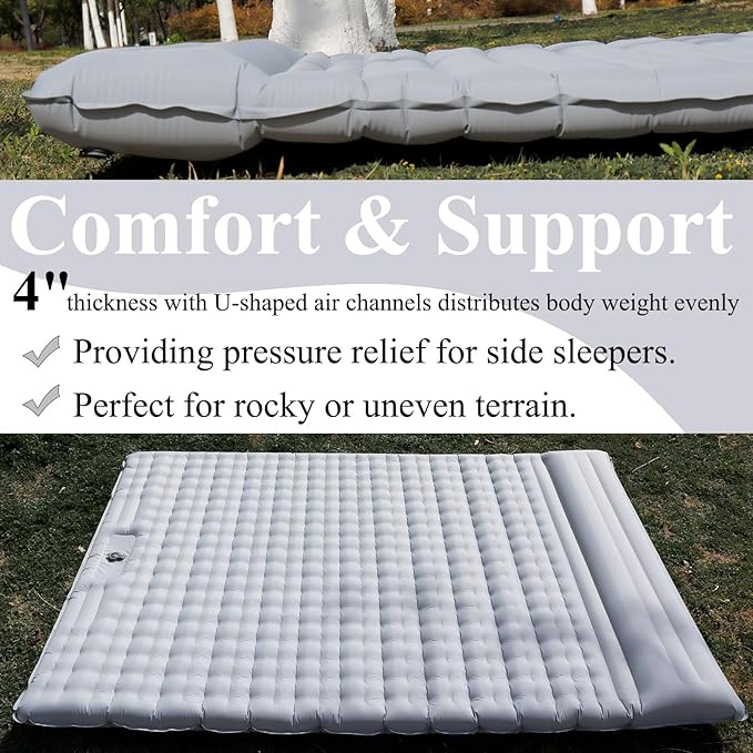 HI FINE CARE Double Camping Pad for 2 Person – Inflatable Sleeping Pad for Tent Camping & Backpacking – Lightweight, Waterproof & Quick Inflation – 4” Thick for Camping, Travel & Guests
