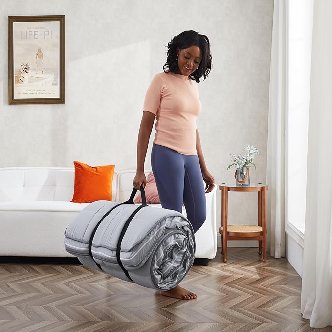 4Inch Cot Mattress Topper,Narrow Twin Gel Infused Memory Foam,Machine Washable Pillow Top Cover,Roll Up Floors Mat,Portable Folding Sleep Pad(75 X 30“)