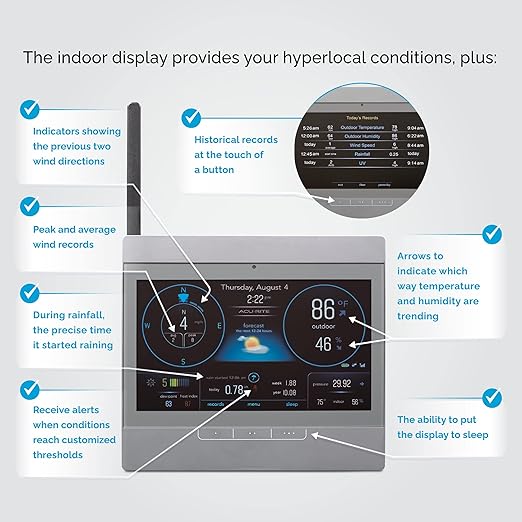 AcuRite Atlas Weather Station with Gray High-Definition Display for Temperature, Humidity, Wind Speed, and Wind Direction with Hyperlocal Forecast, Programmable Alerts, and Built-In Barometer (01125M)