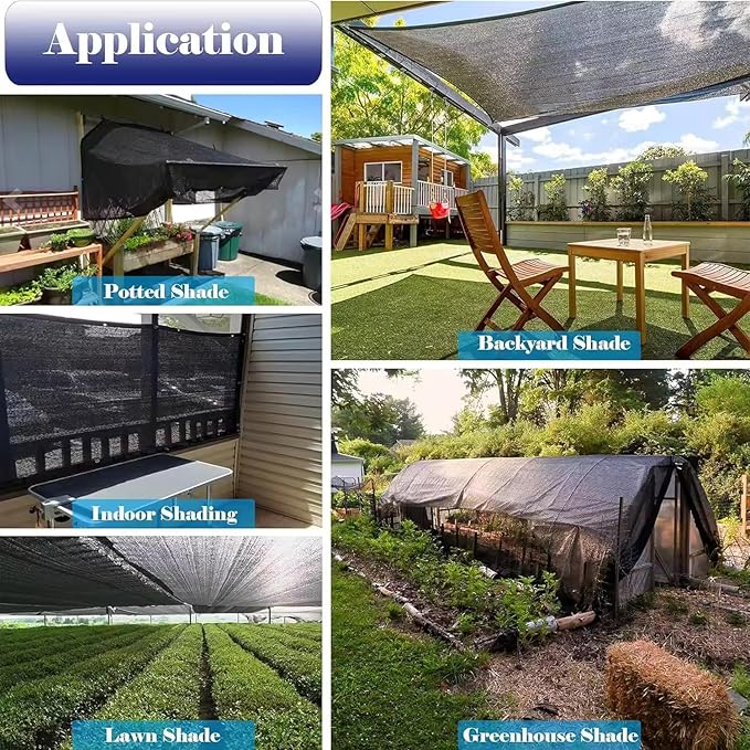 8X20Ft Shade Cloth for Garden, 90% Black Sun Shade Mesh for Plants Heat Protection, Outdoor Sunblock Mesh Tarp for Greenhouse, Plant Cover, Balcony, Gazebo, Deck, Porch, Carport