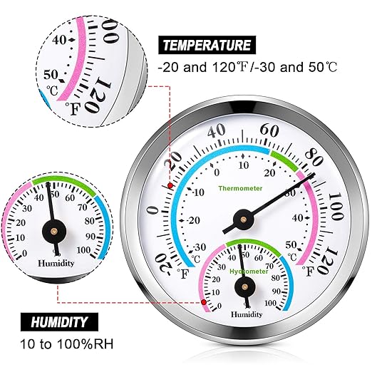Weewooday 3 Pcs Indoor Outdoor Thermometer 2 in 1 Mini Home Temperature Humidity Hygrometer Monitor Gauge for Home Offices Wall(Silver)