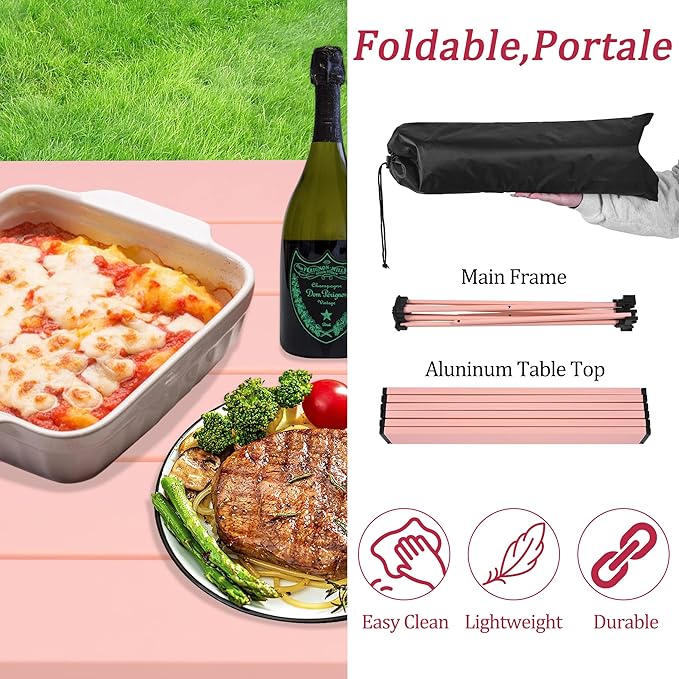 Grope Small Folding Camping Table with Aluminum Table Top, Beach Table for Sand with Carrying Bag,Prefect for Outdoor,Picnic,BBQ,Cooking,Festival