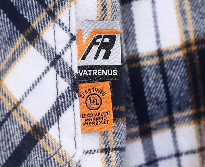 VATRENUS FR Shirts for Men Plaid Flannel Jacket 8.5oz Heavyweight Flame Resistant Welding Shirt