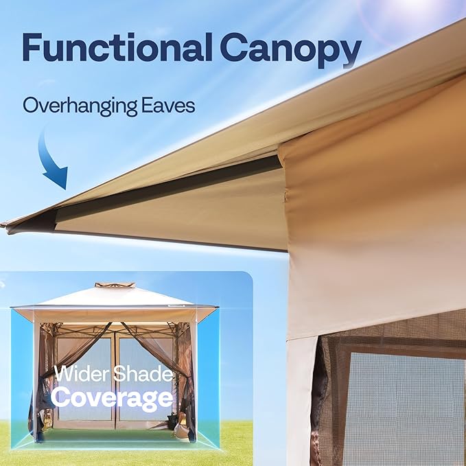 VIVOHOME Pop Up Gazebo 10x10ft Outdoor Canopy Tent with Mosquito Netting & 2 Tiers Roof for Patio Garden Backyard, Beige