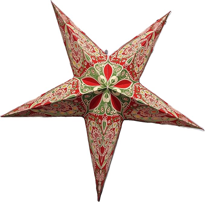 Paper Star Lantern Lampshade Light Shade 60cm Hanging Decorations for Christmas, Wedding, Home, Birthday Party (Glitter Red Green Multi)
