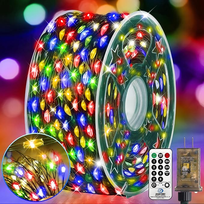 KNONEW 203FT Outdoor Christmas Fairy Lights Plug in,600 LED String Lights Outdoor Waterproof 8 Modes Memory Times for Wedding Bedroom Walls Garden Trees Decoration(Multicolor)