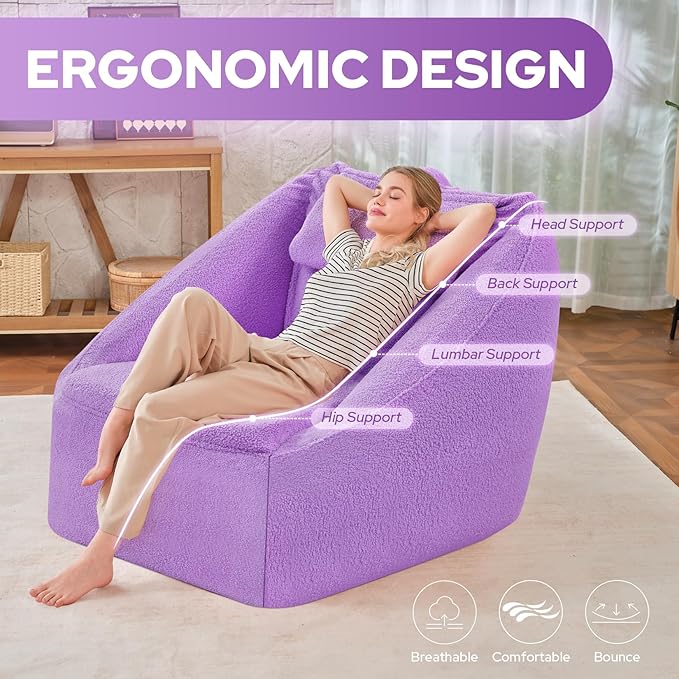 HABUTWAY Inflatable Bean Bag Chairs for Adult Blow up Chair Portable Inflatable Bean Bag Couch w/Electric Air Pump,Handle & Side Pocket for Movie Night Reading Gaming Living Room - Purple