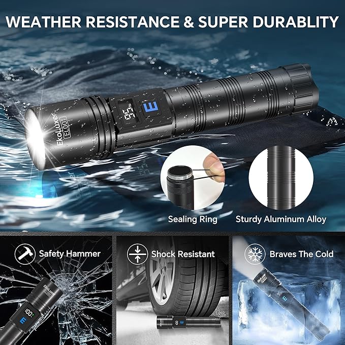 3Pack Rechargeable Flashlights 99000 High Lumens, Super Bright Flashlight with LCD Digital Display, 5Modes Adjustable LED Flashlight Tactical Flashlights High Powered, Flash Lights for Emergency