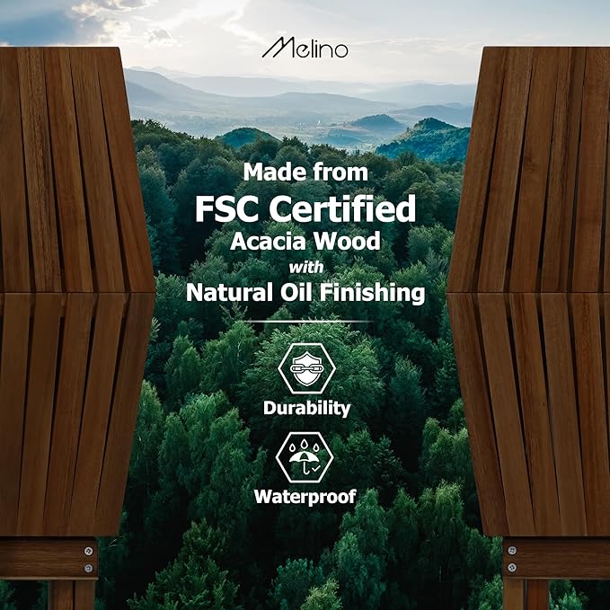 Melino Wooden Folding Table - Original Acacia Wooden Small Foldable End Coffee Tables - FSC Certified Solid Wood Patio Side Table - Weather Resistant & Fully Assembled - Indoor and Outdoor Furniture