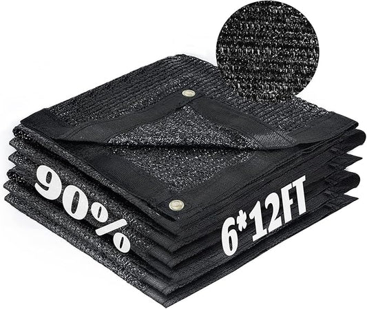 Cool Area 90% Sun Shade Cloth Mesh Tarp with Grommets for Plant Cover 6x12ft Patio Canopy Garden Pergola Blackhouse Car Barn Kennel Black