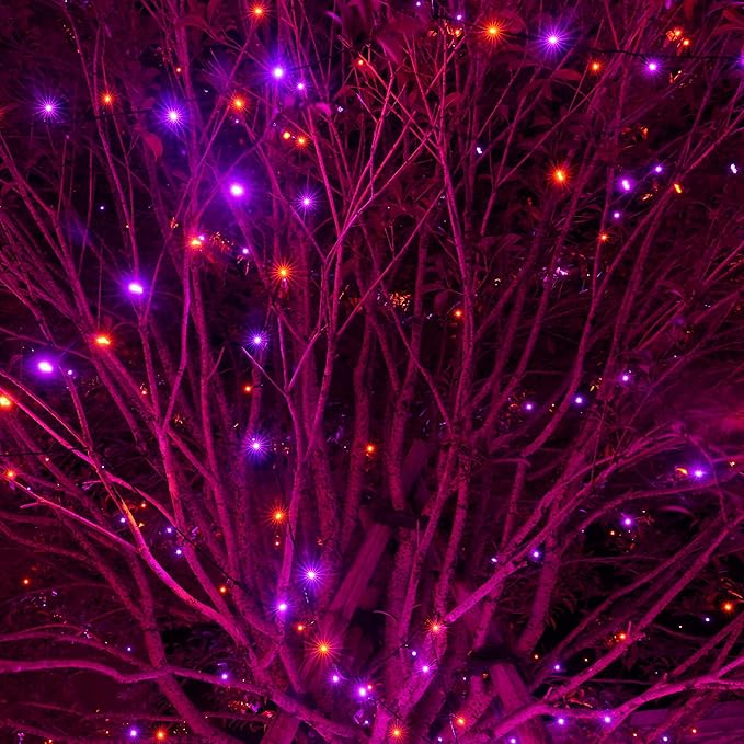 Dazzle Bright Purple & Orange Halloween 33FT 100 LED String Lights, Waterproof Connectable String Lights, Plug in Halloween Decorations for Party Garden Yard Indoor Outdoor