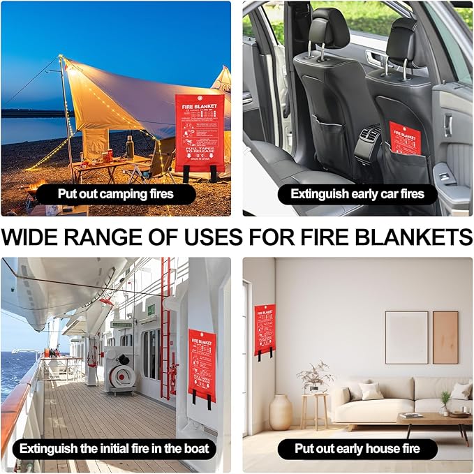 Home Emergency Fire Blankets 47“ x 47” Fiberglass Fire Blankets Essential Emergency Fire Blankets for Home and Kitchen 2 Packs