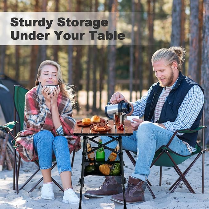 Odoland Folding Camping Table, Adjustable Height Portable Lightweight Mini Beach Table with Storage Bag for Outdoor Picnic Hiking Travelling
