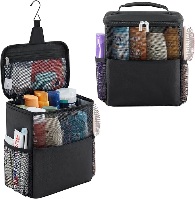 Lifewit Mesh Shower Caddy Bag Portable College Dorm Room Essentials Caddy Tote Basket for Bathroom, Gym, Travel, Camping Quick Dry Hanging Shower Organizer Toiletry Bag for Women Wen, Large, Black