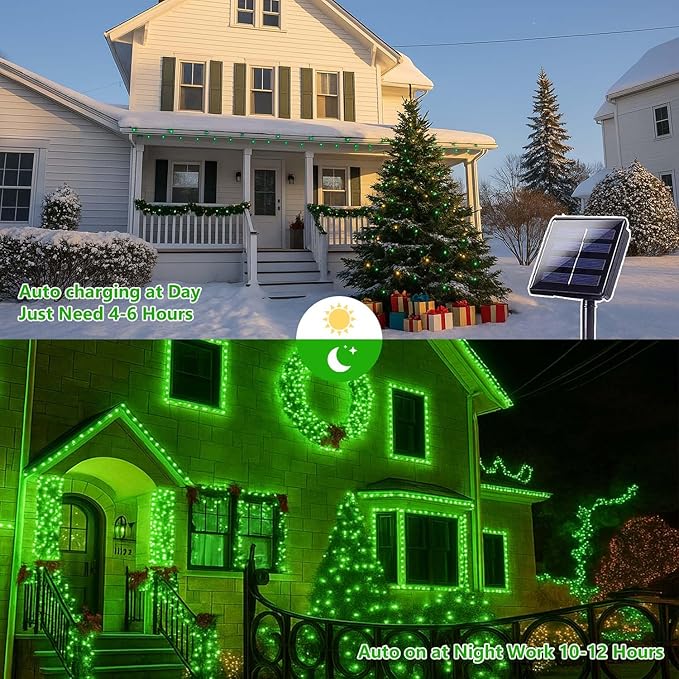 St. Patrick's Day Green Solar String Lights Outdoor, 2-Pack 72FT 400 LED Solar Fairy Lights, Copper Wire Twinkle Light for St. Patrick's Day Decorations Bedroom Party Garden Patio Tree (Green)