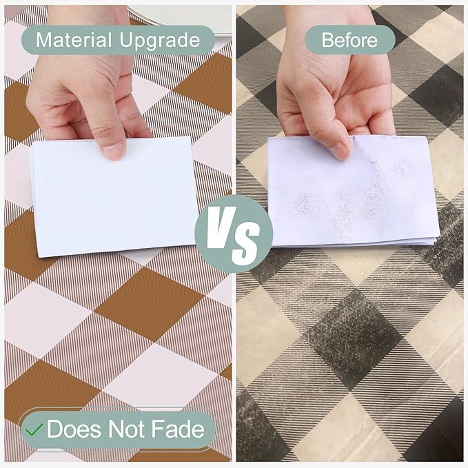 misaya Rectangle Waterproof Vinyl Table Cloth, Buffalo Flannel Backed Tablecloth, Wipeable Plastic Table Cover for Dinner, Kitchen, Outdoor (54" x 78", Brown and White)