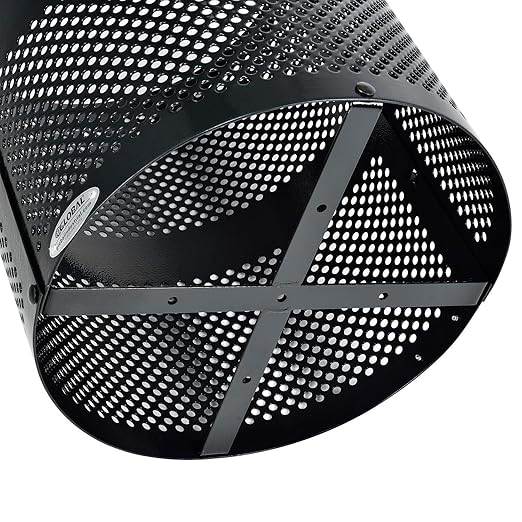 Global Industrial 32 Gallon Outdoor Perforated Steel Round Trash Can with Rain Bonnet Lid, Plastic Liner and Anchor Kit Included, 23-1/2" Diameter x 40-1/2"H, Black