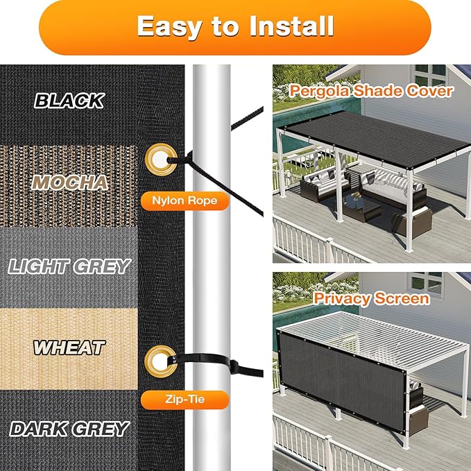 Artpuch Outdoor Pergola Shade Cover 8x18 FT Sun Shade Cloth with Grommets Dark Grey 90% UV Protection Canopy Patio Privacy Screen (Customized Available)