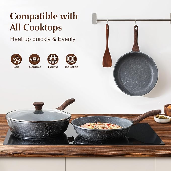 SENSARTE Nonstick Frying Pan Skillet, Swiss Granite Coating Omelette Pan, Healthy Stone Cookware Chef's Pan, PFOA Free (8/9.5/10/11/12.5 Inch) (11 Inch)