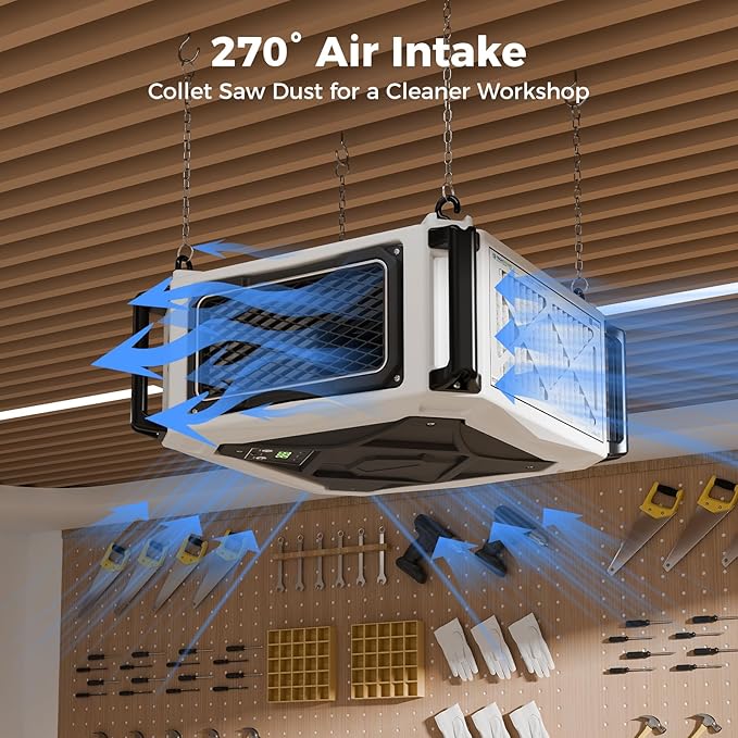 ALORAIR Hanging Intake Air Filtration Systems Woodworking 2 Stage Air Flow (580/780CFM) Remote Control, Shop Dust Collectors with Strong Vortex Fan for Garage, Work Shop, Home Use, Purecare 780