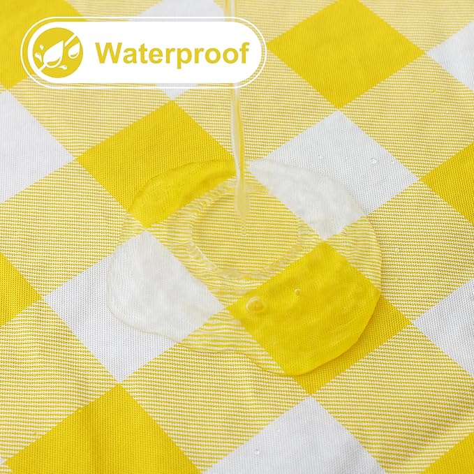 misaya Square Waterproof Vinyl Table Cloth, Buffalo Flannel Backed Tablecloth, Wipeable Plastic Table Cover for Dinner, Kitchen, Outdoor (54" x 54", Yellow and White)