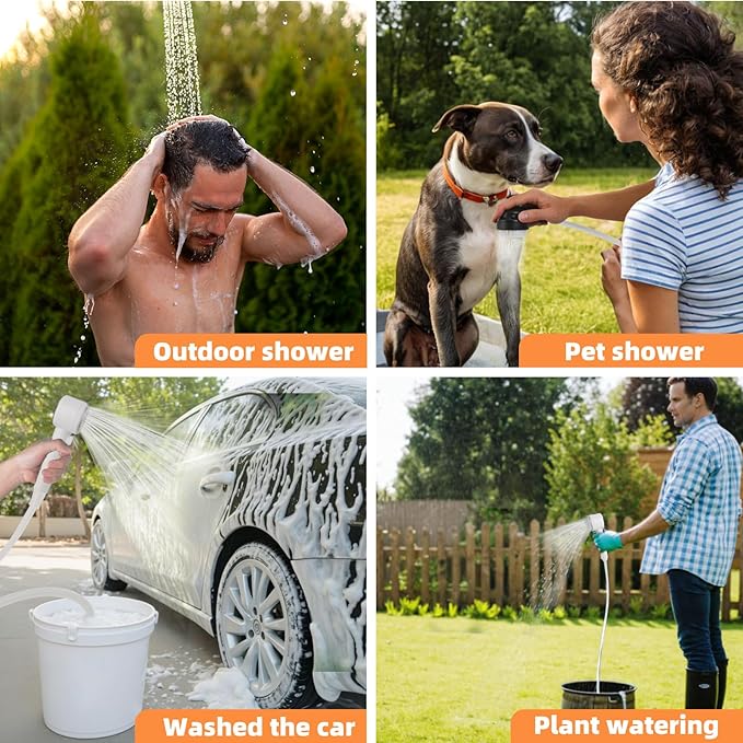 Portable Shower for Camping, 10000mAh Outdoor Electric Shower Pump Rechargeable IPX7 Waterproof Camp Shower with LED Display and 2 Head Nozzle for Camping, Hiking, Travel, Car, Pet