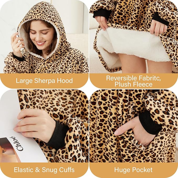 LetsFunny Blanket Hoodie,Oversized Wearable Sherpa Fleece Blanket Sweatshirt,Super Soft Warm Cozy with Giant Pocket,Gifts for Women Men Adults Teenagers Kids, One Size Fits All