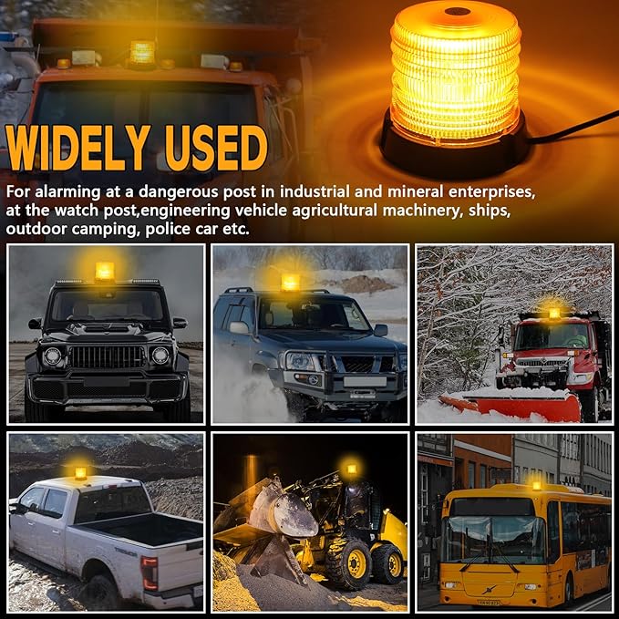 60 LED Amber Magnetic Strobe Light, 12-24V Rooftop Warning Flashing Light, Emergency Beacon Light for Pickup Truck, Forklift, Engineering Vehicles and Golf Carts