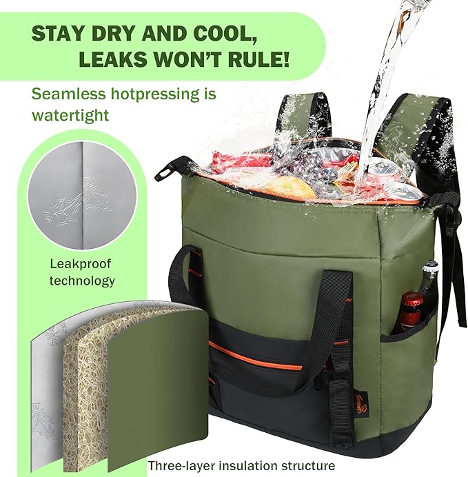 Tirrinia Cooler Backpack Waterproof Insulated for Men & Women,36 Cans Soft Leakproof Cooler Backpack, Portable Cooler for Camping, Beach, Fishing, Picnic, Travel, Outdoor