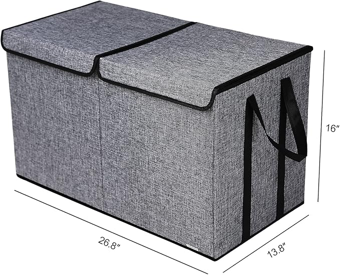 Large Kids Toy Box Chest Storage organizer with Double Flip-Top Lid - Collapsible Sturdy Toy Organizers And Storage Bins With Big Handles For Nursery, Playroom, 26.8"x13.8"x16"(Grey)