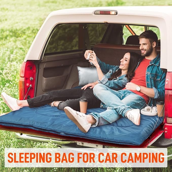 MEREZA Double Sleeping Bag for Adults Mens with Pillow, XL Queen Size Two Person Sleeping Bag for All Season Camping Hiking Backpacking 2 Person Sleeping Bags for Cold Weather & Warm