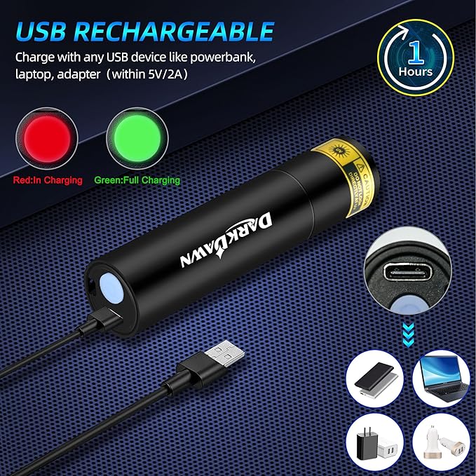 DARKDAWN UV 365nm Black Lights，Mini USB - C Rechargeable Flashlights Portable Woods Lamp, Handheld Portable Blacklight 370nm for Cat Urine Detection, Stains, Uranium Glass, Leak Detection, V4 365 nm