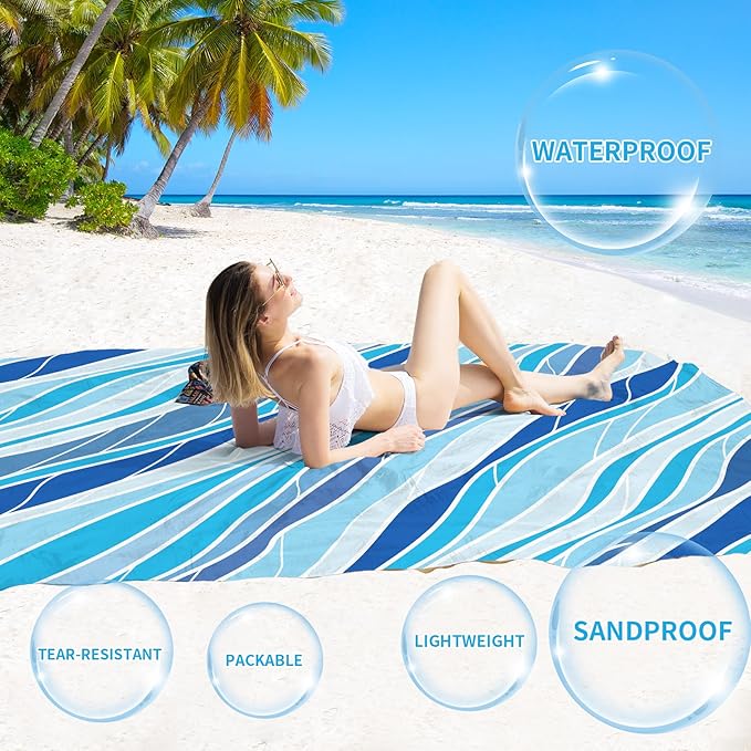 BYDOLL Beach Blanket Waterproof Sandproof 78''×110'' Suits1-7 Adults Compact Lightweight Oversized Sand-Free Blanket Large Picnic Mat for Beach Travel Camping Hiking