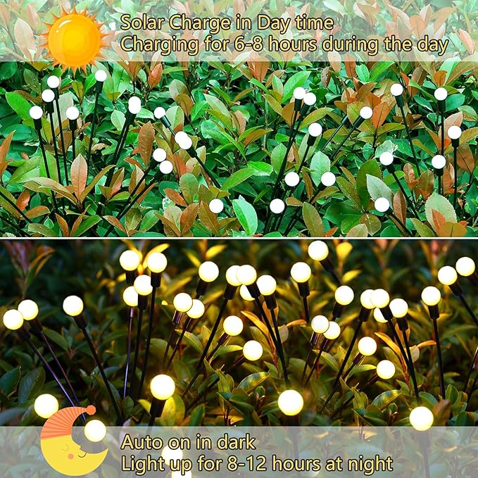 Solar Garden Lights Outdoor, 4 Pack 40 LED Solar Firefly Lights Waterproof, Sway by Wind, Swaying Light for Yard Patio Backyard Garden Planter Flower Bed Pathway Outdoor Decoration (Warm White)