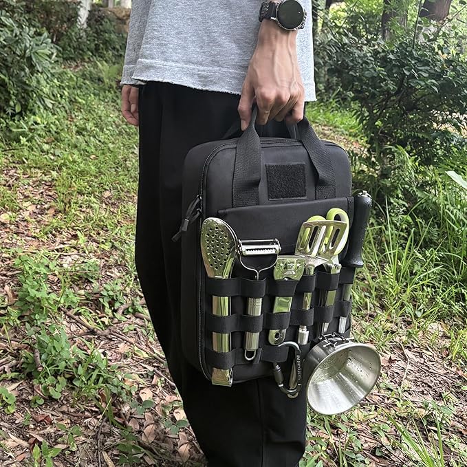 Tactical Camp Kitchen Organizer Camping Cooking Utensils Bag for BBQ, Picnic, Travel & Hiking (Bag Only)