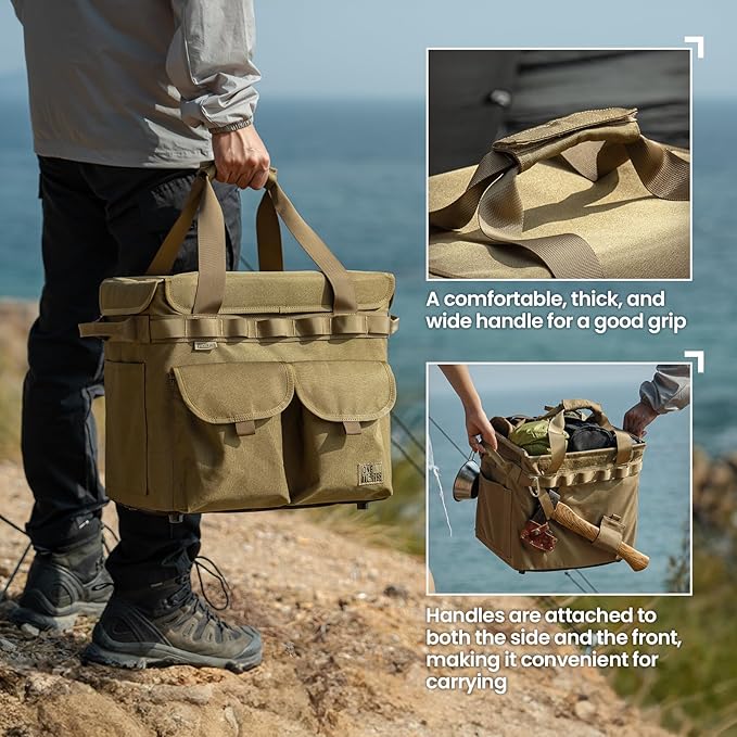 OneTigris Camping Storage Bag with Lid, 25L Collapsible Tactical Tote Bag for Outdoor Camping Travel Picnic Garage Trunk Organizer