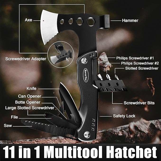 RoverTac Multitools Gift Set, 11-in-1 Multi Tool Axe, LED Flashlight, Tactical Knife in “I LOVE YOU” Gift Box, Tool Gift for Husband, Boyfriend, Dad, Camping Essentials Survival Gear Multitool