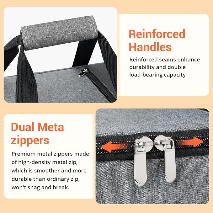 Double Insulated Casserole Carrier for Hot or Cold Food,Pie Carrier Bag Lunch Tote for Potluck Parties/Picnic/Cookouts, Fits 9"x13" Baking Dish, Grey