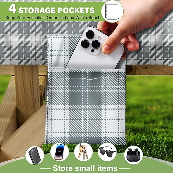 Fitted Picnic Table Cover with Bench Covers Waterproof Elastic Edges Rectangle Patio Tablecloth Outdoor Camping Essentials Stuff Rv Accessories Summer Trip Travel Camper Gifts for Woman Men, 72in 6 ft