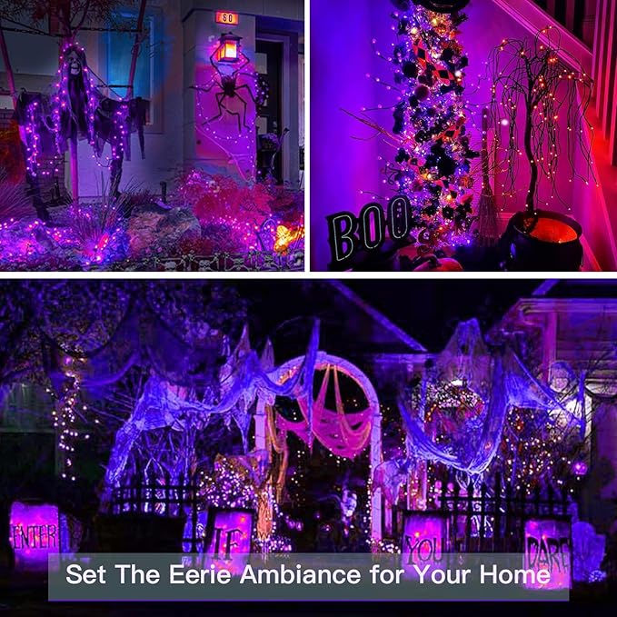 suddus Hallowee Purple Lights Battery Operated, 66ft 200 LED Twinkle Lights Battery Operated, Purple Fairy Lights for Christmas Tree, Garland, Bedroom, Backyard, Porch, Yard, Party Decorations